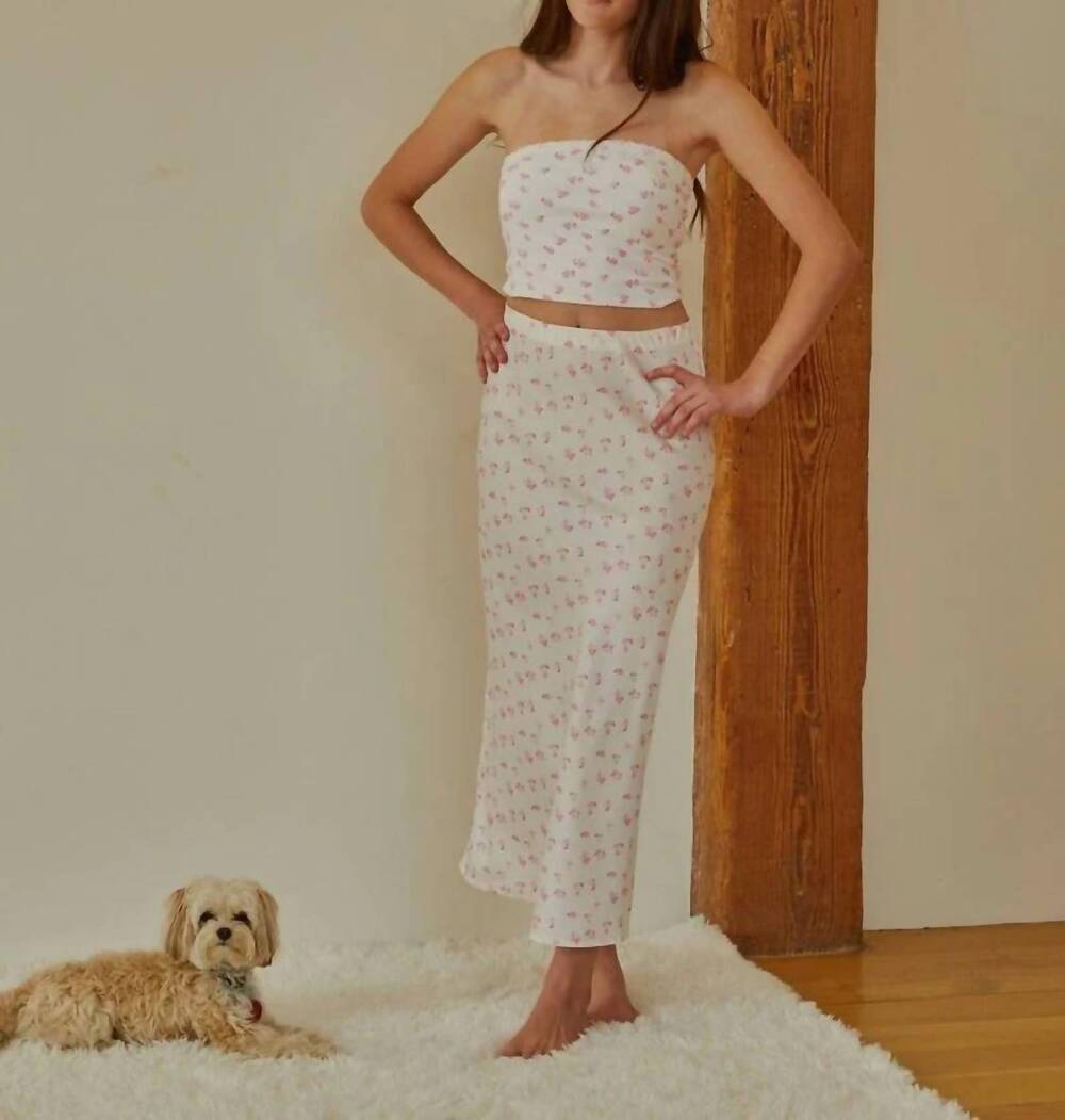 NEW THEME girls joey ditsy satin maxi skirt in white with pastel pink